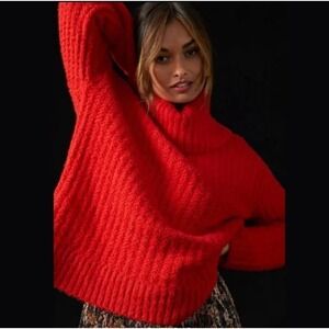 Maeve Anthropologie Sweater Womens XS Red Ribbed Cowl Neck OB1566252